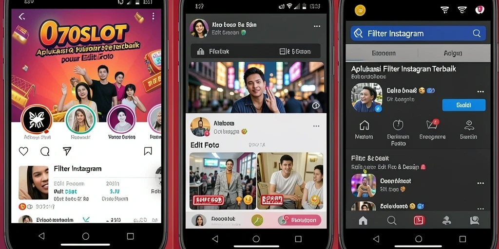 Antarmuka aplikasi 070SLOT menunjukkan berbagai pilihan filter untuk foto.