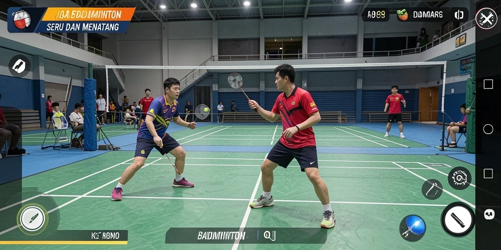 Tampilan antarmuka H89 dengan grafis badminton yang menawan.