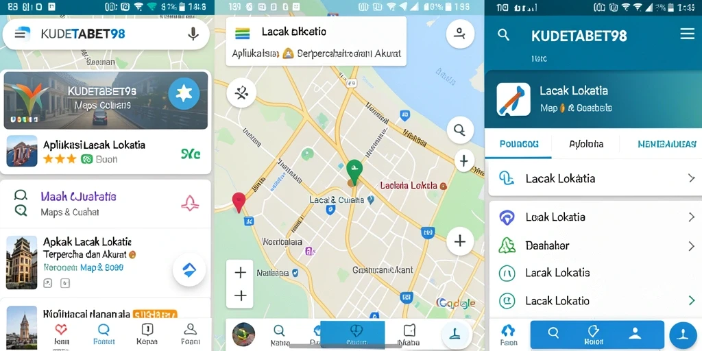 Antarmuka aplikasi KUDETABET98 yang menampilkan fungsi pelacakan lokasi.