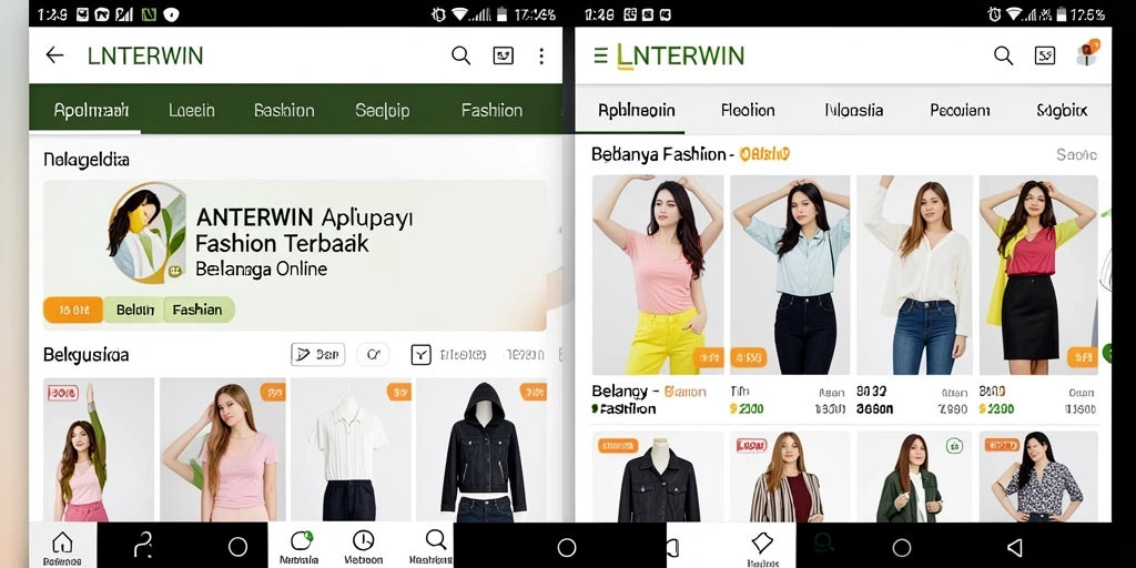 Tampilan antarmuka LNTERWIN yang modern dan menarik untuk berbelanja fashion.
