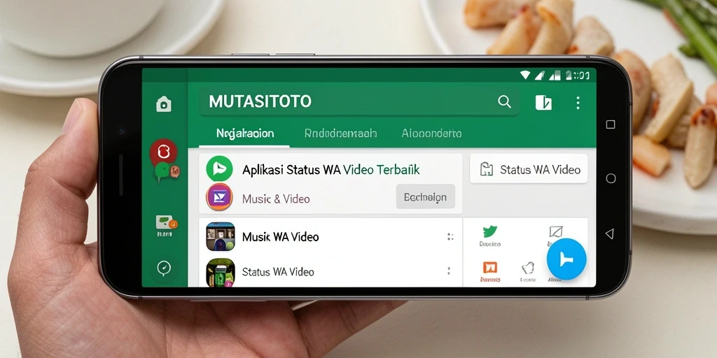 Screenshot utama aplikasi MUTASITOTO menampilkan beragam video menarik untuk status.
