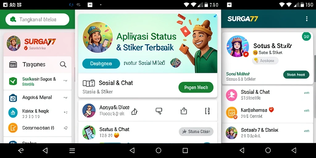 Tampilan antarmuka SURGA77 yang user-friendly untuk stiker dan status.